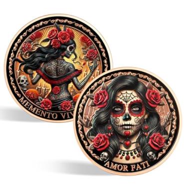 Imagem de CHURYUML Memento Mori Memento Vivere Moeda Amor Fati Medalhão estoico Lembrete Token para Meditações Estóicas Diárias Estoicismo Moedas Desafio Inspirador Estoicismo Presentes Coragem Preocupação