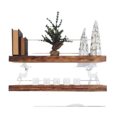 Imagem de Kit 2 Prateleiras Grossas Suporte Invisível Madeira 90X24Cm - Loja Do 