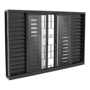 Imagem de Janela Veneziana Multiflex Grade Quadriculada Black Aço 100 x 200 x 16
