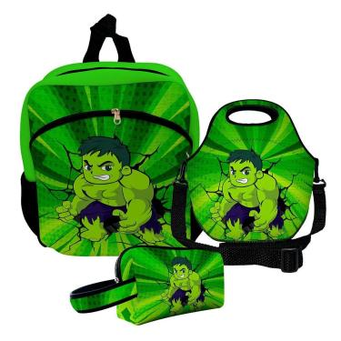 Imagem de Kit Escolar Mochila de Costas + Lancheira + Necessaire Plus – ISOPRENE – Menino Golias Verde-Unissex