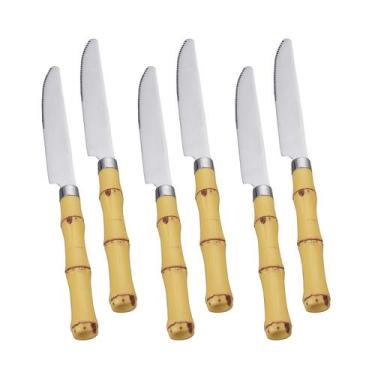 Imagem de Conjunto com 6 Facas para Mesa de Aço Inox com Cabo de Bambu 22cm 7382
