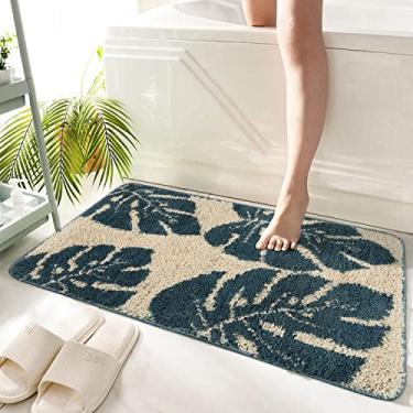 Imagem de Hi Space Tapetes de banheiro 80 x 40 cm Tapete de banho boho de folha cinza para banheiro, antiderrapante, lavável na máquina, microfibra macia, absorvente, tapete de banho felpudo para banheira