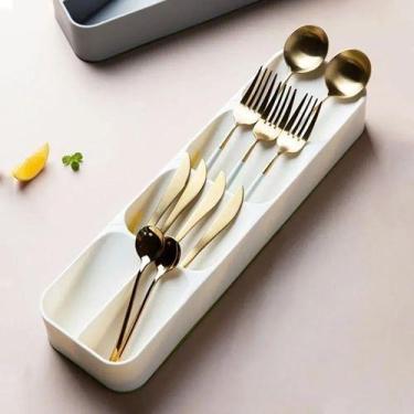 Imagem de Porta Talher Separador 5 Divisórias Organizador Gaveta Mesa Creme - No