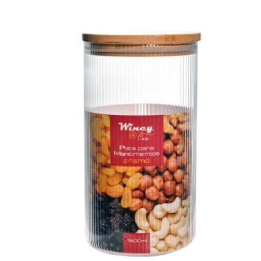 Imagem de Pote para Mantimentos Prisma Bambu Vidro 1,5L - Wincy Casa