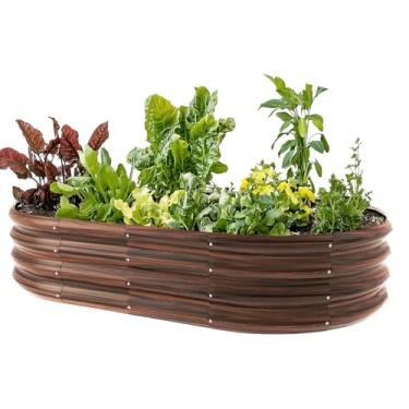 Imagem de IDEA FAMILY 1,5 x 0,9 x 0,3 m, oval, galvanizado, elevado, jardim, jardim, exterior, 9 em 1, grande caixa modular de metal, canteiros elevados para jardinagem, legumes, frutas, flores e ervas (marrom)
