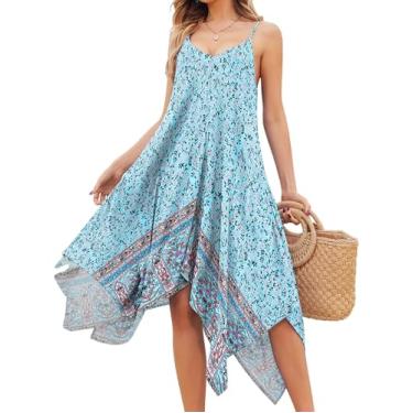 Imagem de Chigant Vestido feminino de verão 2024, casual, boêmio, alças finas, saída de banho, praia, rodado, midi para férias, Padrão 7, G