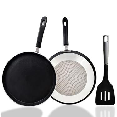 Imagem de Frigideira de crepe antiaderente, frigideira antiaderente de 30 cm para omelete de ovo, tortilla tawa dosa, frigideira plana, compatível com indução, sem PFOA e PTFEs, adequada para fogão a gás e