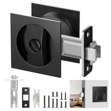 Imagem de Fechadura de porta de bolso, fechadura de porta de bolso preto fosco, ferragens de porta de bolso quadrado de privacidade, fechadura de porta deslizante contemporânea para quarto de banho, fechadura