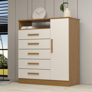 Imagem de Cômoda 95 cm 1 Porta 5 Gavetas 100% Mdf Nemésia Espresso Móveis