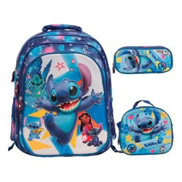 Imagem de Kit Mochila Infantil Stitch Costas Estojo Lancheira Grande - Plike