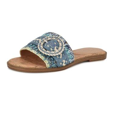 Imagem de Nine West Sandália rasteira feminina Poland, Azul/creme Multi 420, 38