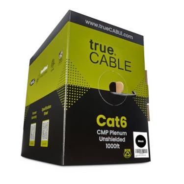 Imagem de trueCABLE Cat6 Plenum (CMP), 305 m, preto, 23 AWG 4 pares de cobre liso, 550 MHz, listado na ETL, par trançado não blindado (UTP), cabo Ethernet a granel