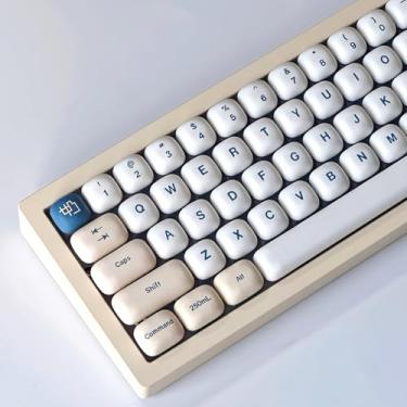 Imagem de PBT Cute Keycaps, conjunto de teclas com perfil MOG branco/bege/azul, 139 teclas arredondadas personalizadas para teclado mecânico Mx Cherry 60 75 100 por cento (bege)