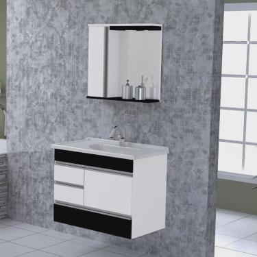 Imagem de Conjunto de Banheiro Gabinete Suspenso 3 Gavetas com Espelheira e Cuba Modena