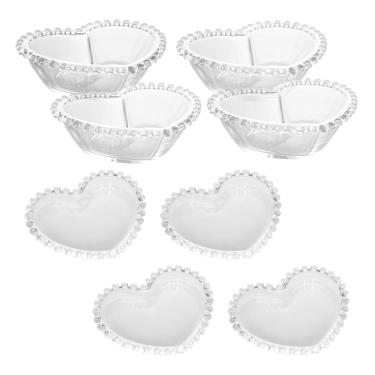 Imagem de Conjunto 4 Pratos Pires Pequeno De Cristal Coração 12cm + 4 Bowls Tigela Coração