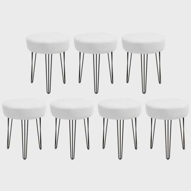 Imagem de Kit 07 Banquetas Puff Jullia Luxo 55cm Industrial Ferro Preto Corino Branco - Ahazzo Móveis