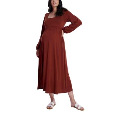 Imagem de Motherhood Maternity Vestido longo feminino de manga comprida com cintura império, Brandy Brown, PP