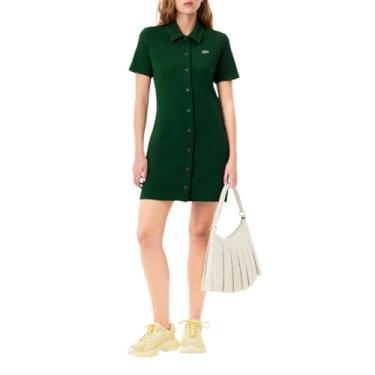 Imagem de Lacoste Vestido polo feminino de algodão orgânico com botões, Verde, 42