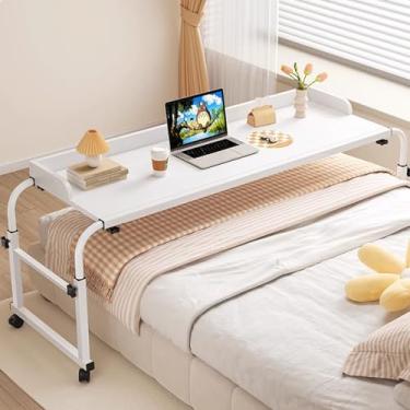 Imagem de Mesa móvel sobrecama, mesa de computador com rodas de altura ajustável, mesa portátil com rodas de rodízios, bandeja de alimentos, mesa médica, com defletor de mesa