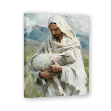 Imagem de Lamb In Arms Cristo Jesus Wall Art Life Child Of God Poster Católico Cristão Senhor Pintura Religiosa Imagem da Bíblia para Sala de Estar Igreja Pinturas Modernas Arte Decorativa 90 x 70 cm