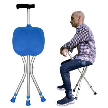 Imagem de Honmido Bengala Dobrável Ajustável E Portátil Com Assento Que Proporciona Durabilidade Ao Caminhar E Praticidade Ao Sentar, Cadeira De Muleta De Liga, Bengala Leve E Antiderrapante Para Idosos (Azul