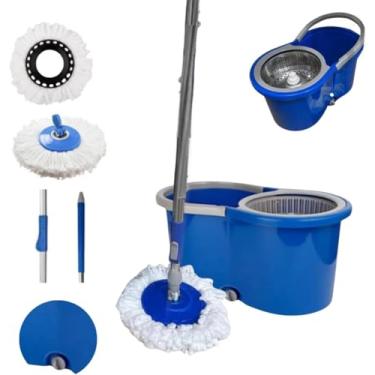 Imagem de Balde Mop Giratório com Alça Limpeza Doméstica Esfregão Rodo Lava e Seca Centrifuga