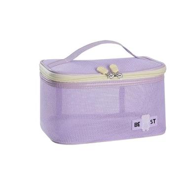Imagem de JETENCN Bolsa de higiene portátil, bolsa de armazenamento de batom de viagem de grande capacidade, bolsa de maquiagem de secagem rápida para praia por atacado, Roxa, Padrão floral