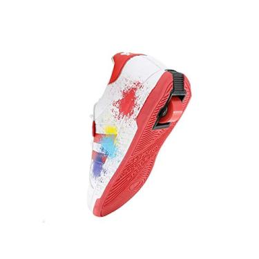 Imagem de Beppi Tênis de skate para meninas e meninos – Tênis de skate com rodas branco/vermelho, tamanho 46, Branco, 12 Little Kid