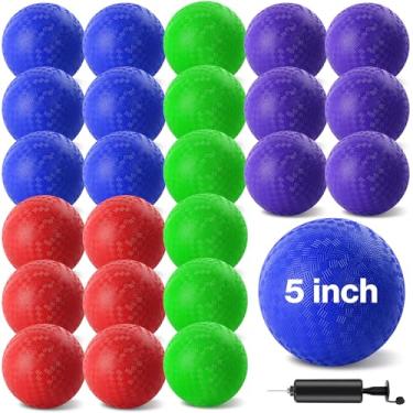 Imagem de HSLCGF Bola inflável para playground de 12 cm, bola inflável de handebol de borracha com 1 bomba de mão para jogos ao ar livre, academia, acampamentos, piquenique (multicolorido)