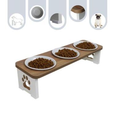 Imagem de Comedouro Triplo Cachorro Elevado Pet MDF - Porcelana - Maderacco