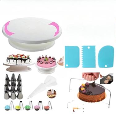 Imagem de Kit Confeitaria Profissional Bailarina Giratória Raspadores Nivelador De Bolo Bico De Confeitar Saco De Confeitar