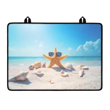Imagem de Hwzdsyxl Capa de fogão com estampa de estrela do mar, estampa de concha, praia, impermeável, tapete para fogão elétrico 74 x 53 cm, protetor de vidro para máquina de café grande para trailers planos