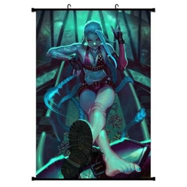Imagem de Tina Art Pôster emoldurado LOL jinx gaming com ganchos 60 x 91 cm para anime arcano 90 x 60 cm