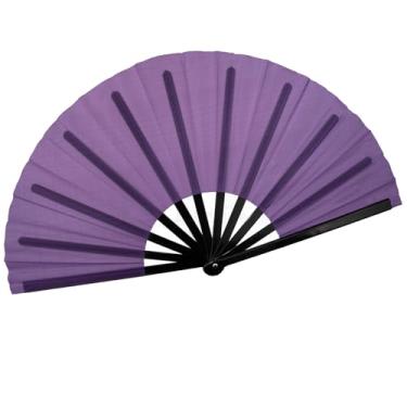 Imagem de QIRMIZI Grande leque dobrável de mão - Fãs de tecido de nylon - Fãs retrô vintage para kung fu chinês japonês, tai chi, dança, festivais de música, festas e decorações, roxo
