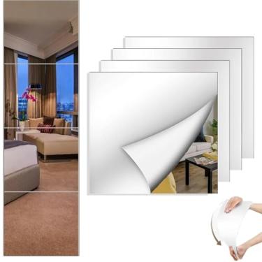 Imagem de Azulejos de espelho de acrílico de 25,4 cm x 30,5 cm, pacote com 4 espelhos quadrados de acrílico autoadesivos para crianças, folhas de espelho flexíveis, adesivos de parede sem vidro, pequenos