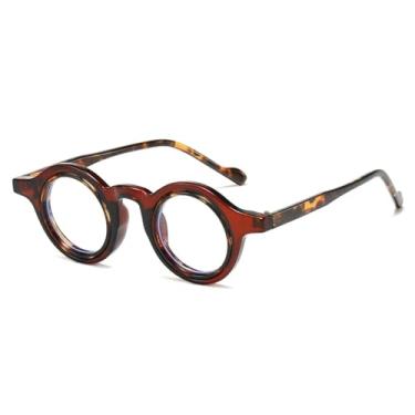 Imagem de JRLLFD Moda Pequeno Redondo Cor Dupla Mulheres Leopardo Óculos Armação Retro Punk Homens Lente Transparente (tamanho único/9)