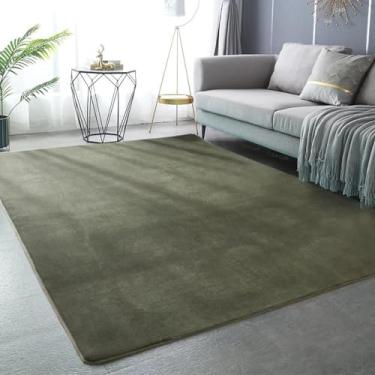 Imagem de Tapetes de veludo coral para decoração de sala de estar moderna, grossos, curtos, de pelúcia, para quarto, tapete para engatinhar, almofada para varanda (140 x 200 cm, 55 x 78 pol./verde-exército)