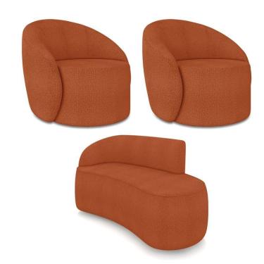 Imagem de Sofá 2 Lugares Orgânico 140cm Morgan E 2 Poltronas Lua Bouclê Terracota D03 - D`rossi