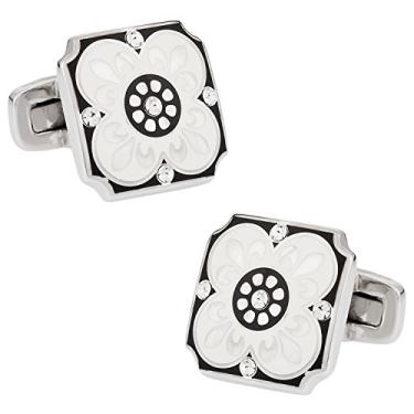 Imagem de Abotoaduras de cristal esmaltado Cuff-Daddy em preto e branco com caixa de apresentação