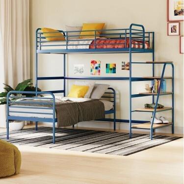 Imagem de Conjunto Cama Alta com Cama Solteiro Infantil / Juvenil Teko Casatema Azul / Álamo
