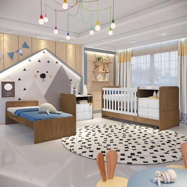 Imagem de Berço Multifuncional Americano Selena Branco com Amadeirado Carolina Baby