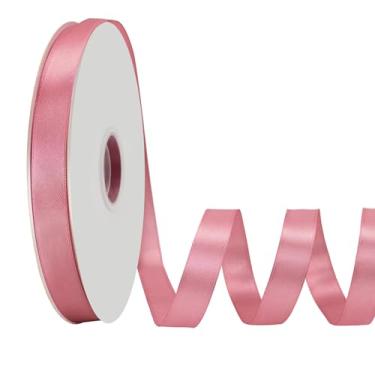 Imagem de LoomJoyz Fita de cetim rosa empoeirado de dupla face, 1,5 cm x 100 metros, ideal para embrulhar presentes, casamentos, arranjos florais e laços