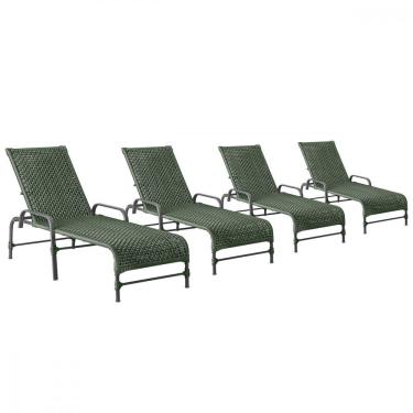 Imagem de 4 Espreguiçadeiras Reclinavel Catar Preto Corda Nautica Verde