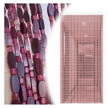 Imagem de Cortina de contas de madeira para entrada ou divisória Cortinas de contas de bambu natural feitas à mão com 120 fios, ideal para quarto, cozinha, pátio, varanda, tela pendurada com contas (vinho, 80 x