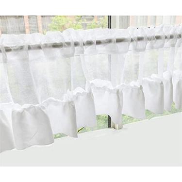 Imagem de SHAWLA Cortina de cozinha curta cortina de renda com babados meia cortina tule cozinha café janela curta cortina cortina para quarto porta/sala de estar janelas decoração de cortina, 150 * 45 cm 1