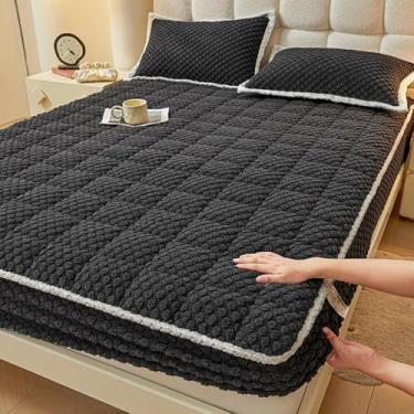 Imagem de Capa protetora de colchão, capa de colchão Queen acolchoada grossa e agradável à pele, capa de colchão respirável Nonoise, lavável na máquina - preto | Duplo: 119 x 200 cm (1 peça)