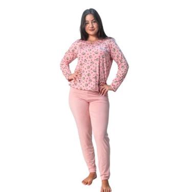 Imagem de Pijama Blusa Manga Comprida Estampada e Calça Lisa Confortável Frio In