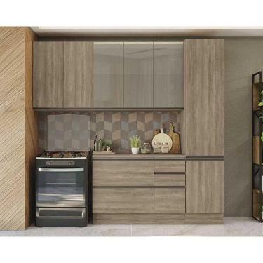 Imagem de Cozinha Completa Maxxi 5 Peças (2Aéreos+1Balcão+1Paneleiro+1Complemento) CZ246 Nogal - Kappesberg