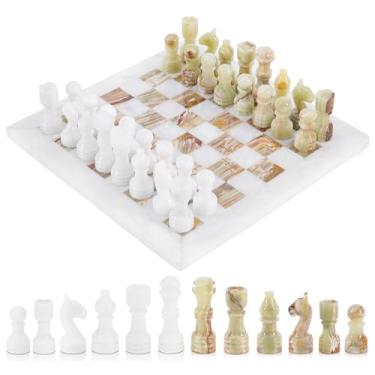 Imagem de RADICALn Conjunto de xadrez feito à mão com ônix branco e verde ponderado e embaixador, conjunto de xadrez para torneios de mármore para adultos