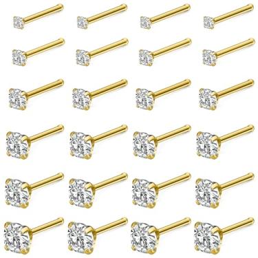 Imagem de Kridzisw Piercing de nariz 18G, 20G, 22G, aço inoxidável, zircônia cúbica, piercing de narina, joia para mulheres e homens, tamanho CZ 1,5 mm, 2,5 mm, 3 mm, 3,5 mm, 4 mm, 24 peças, Metal, Cristal
